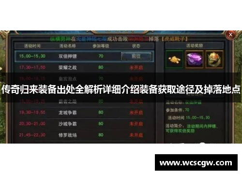 传奇归来装备出处全解析详细介绍装备获取途径及掉落地点